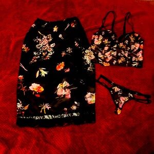 Three piece slip skirt with bustiers and matching thong like new